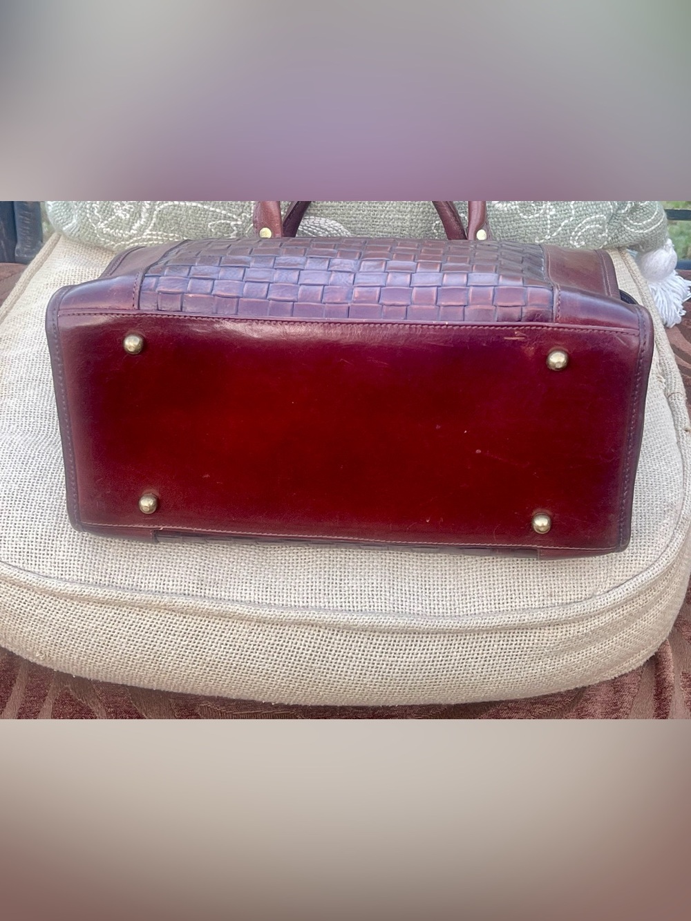 RARE Vintage Brahmin Woven Leather Satchel Handbag - Oxblood Burgundy - Picture 6 of 8